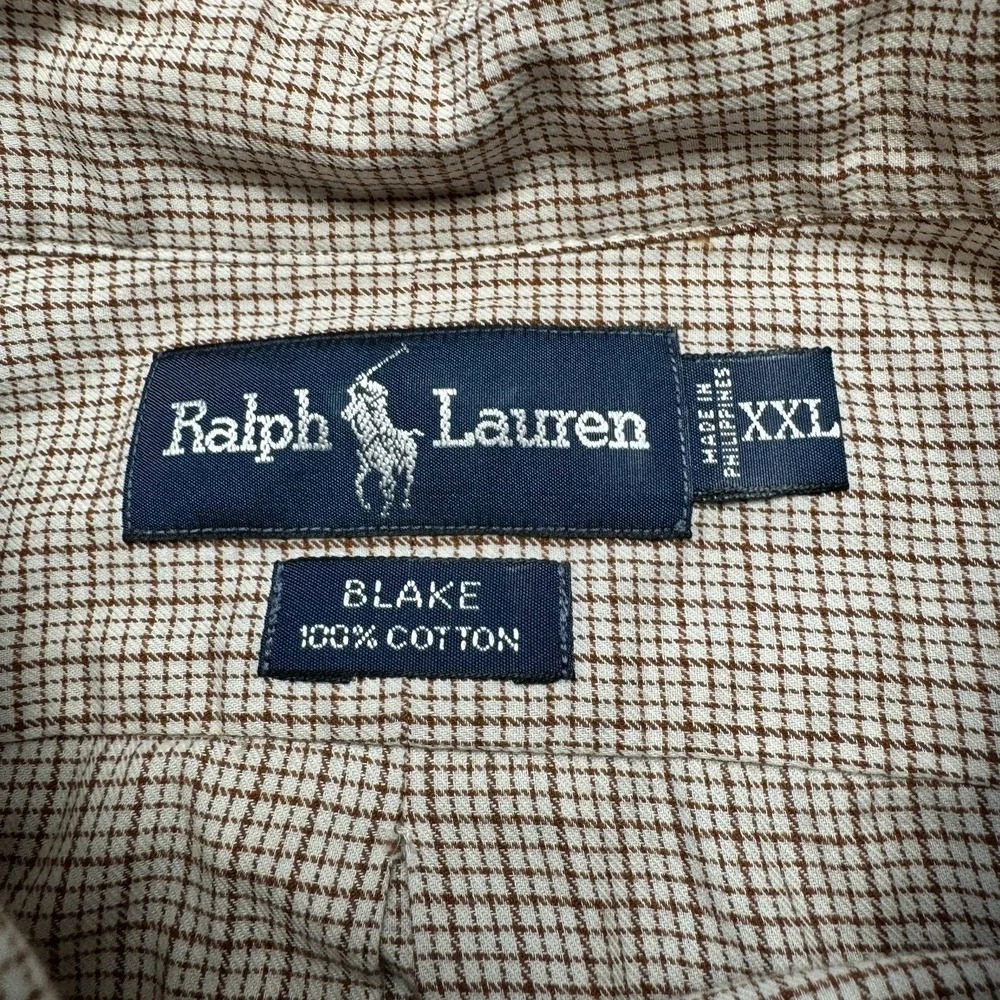 Polo Ralph Lauren L/S Oxford Button Front Shirt Mens 2XL Tan Gingham Check Blake